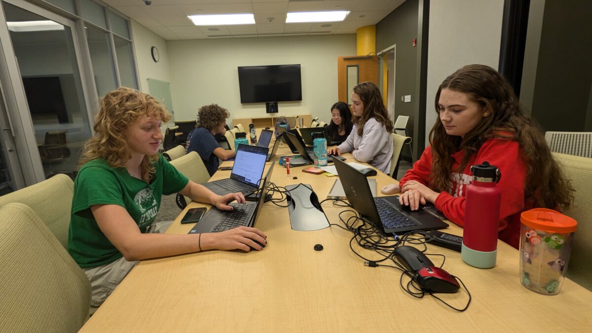 Students working on computers.